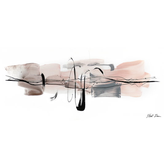 ריקוד יפני ורוד- ציור אבסטרקטי מינימליסטי בגווני בז’, ורוד ואפור- תנועה רגועה|הדפס ציור מקורי אפרת אילן