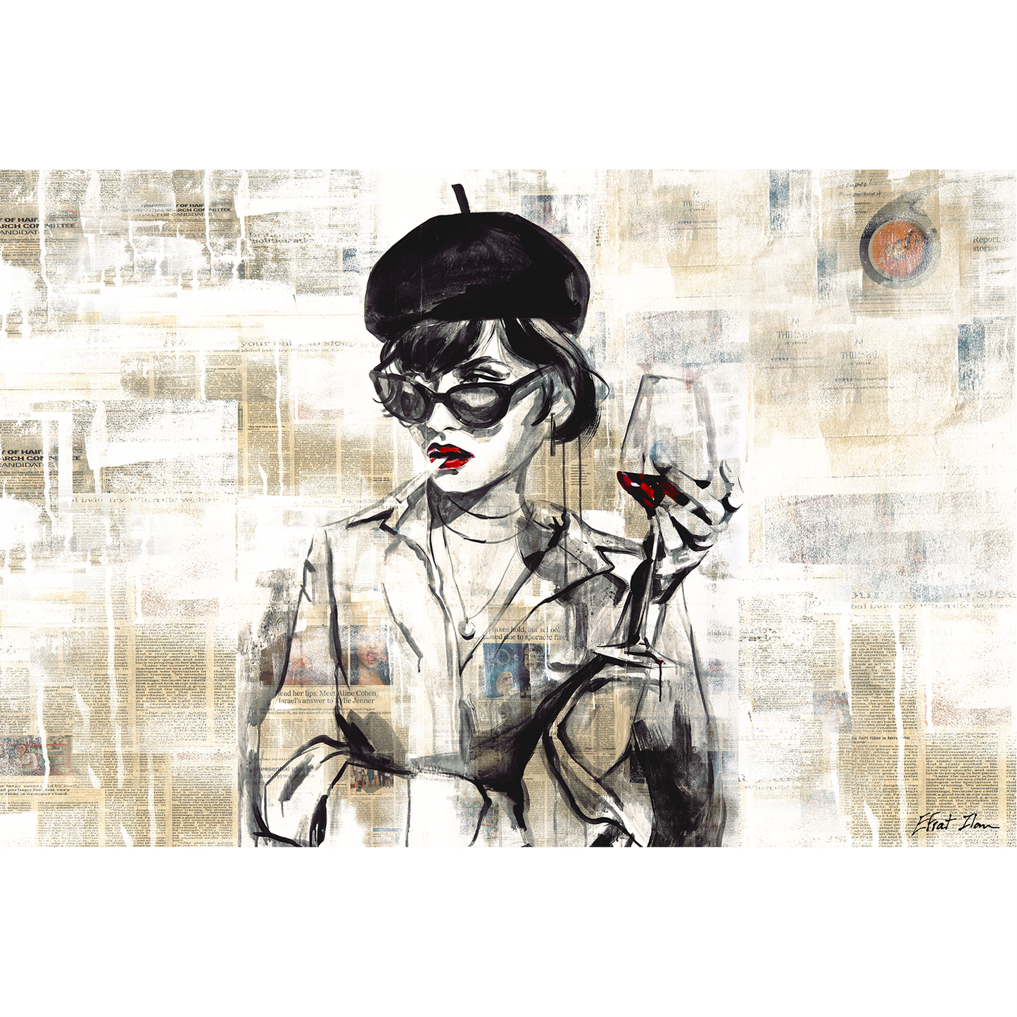 אישה עם כוס יין - לרוחב