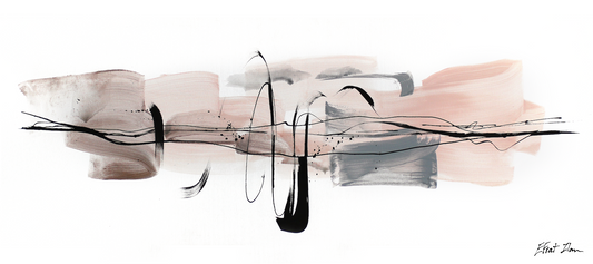 ריקוד יפני ורוד- ציור אבסטרקטי מינימליסטי בגווני בז’, ורוד ואפור- תנועה רגועה|הדפס ציור מקורי אפרת אילן