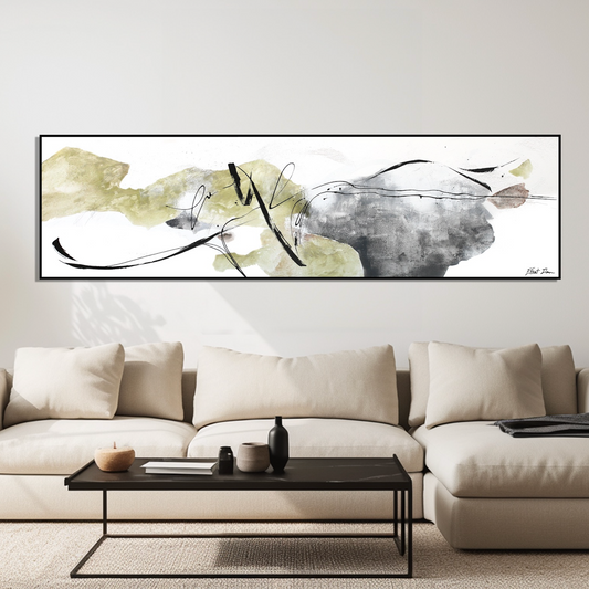 רוח– ציור אבסטרקטי בגווני ירוק זית, אפור ושחור I תנועה וחופש | הדפס ציור מקורי אפרת אילן